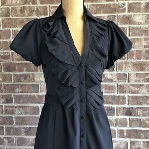 Aqua Black Ruffle Front Dress